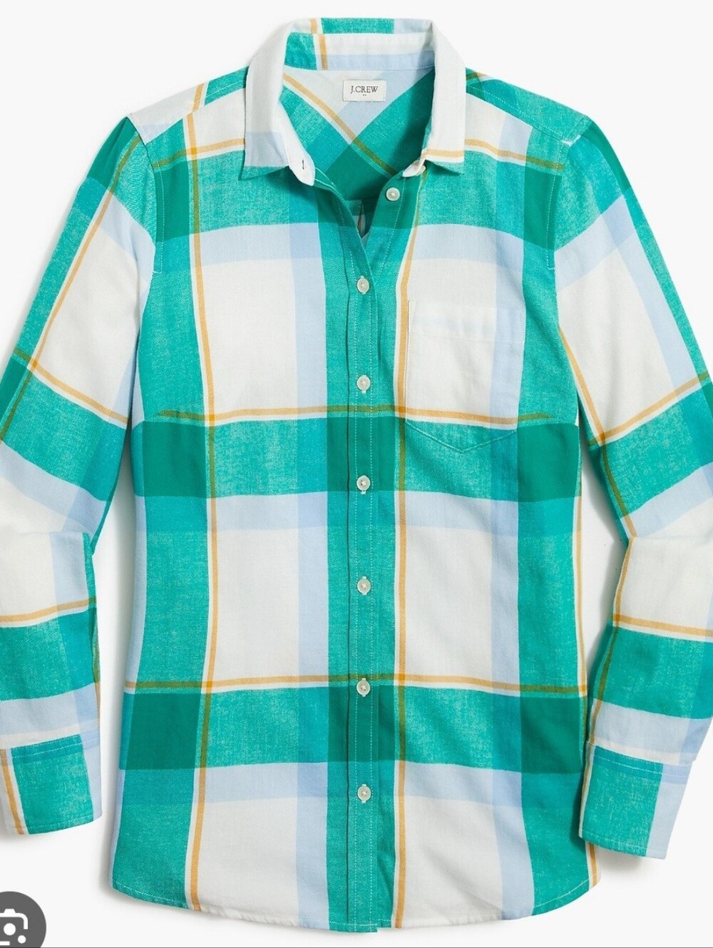 J. Crew Teal and Light Blue Plaid Button-Down Shirt